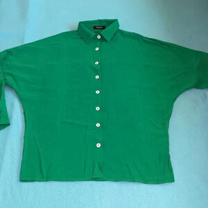CHICME dolman long sleeve button up collared blouse top beautiful green size S